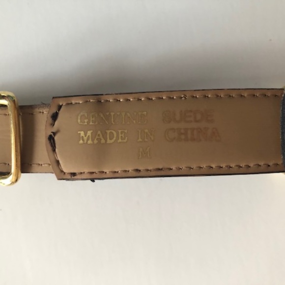 Brown suede leather fashion belt with gold accents main image 9